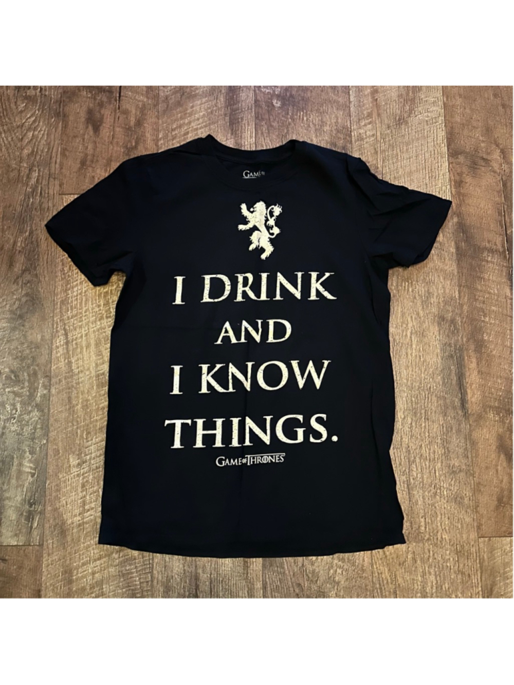 Game of Thrones Black "I Drink and I Know Things" Short Sleeve Tee S Summer